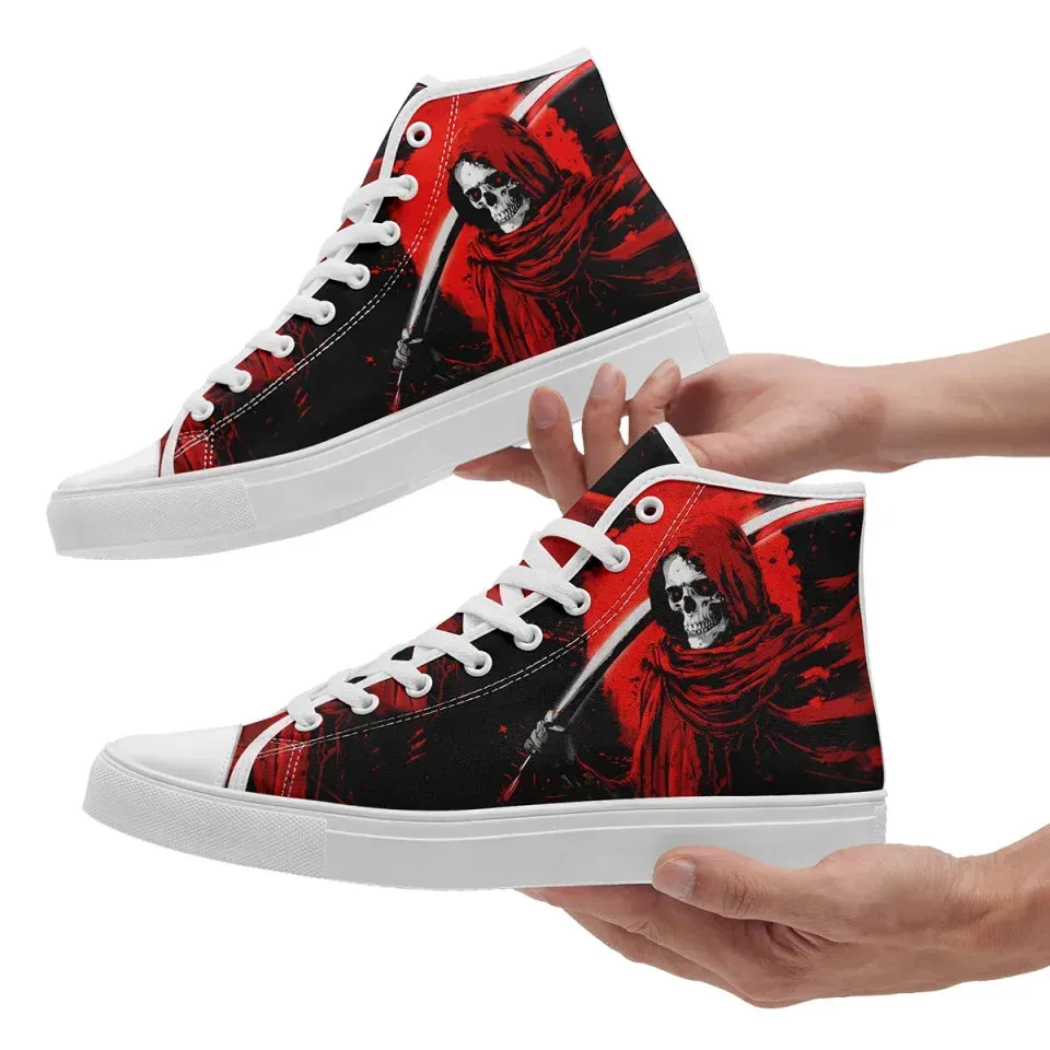 Skull Shoes for Men Fashion Sneaker High Top Skull Punk Rock Joker Print Shoes Black Shoes for Man Cool