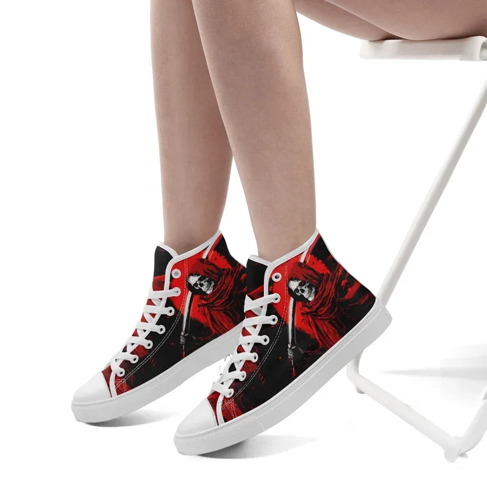 Skull Shoes for Men Fashion Sneaker High Top Skull Punk Rock Joker Print Shoes Black Shoes for Man Cool