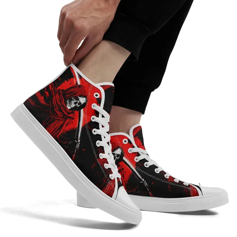 Skull Shoes for Men Fashion Sneaker High Top Skull Punk Rock Joker Print Shoes Black Shoes for Man Cool