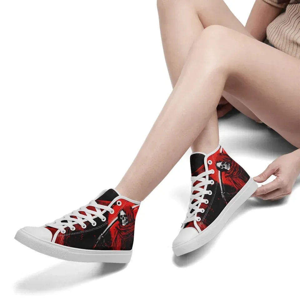 Skull Shoes for Men Fashion Sneaker High Top Skull Punk Rock Joker Print Shoes Black Shoes for Man Cool