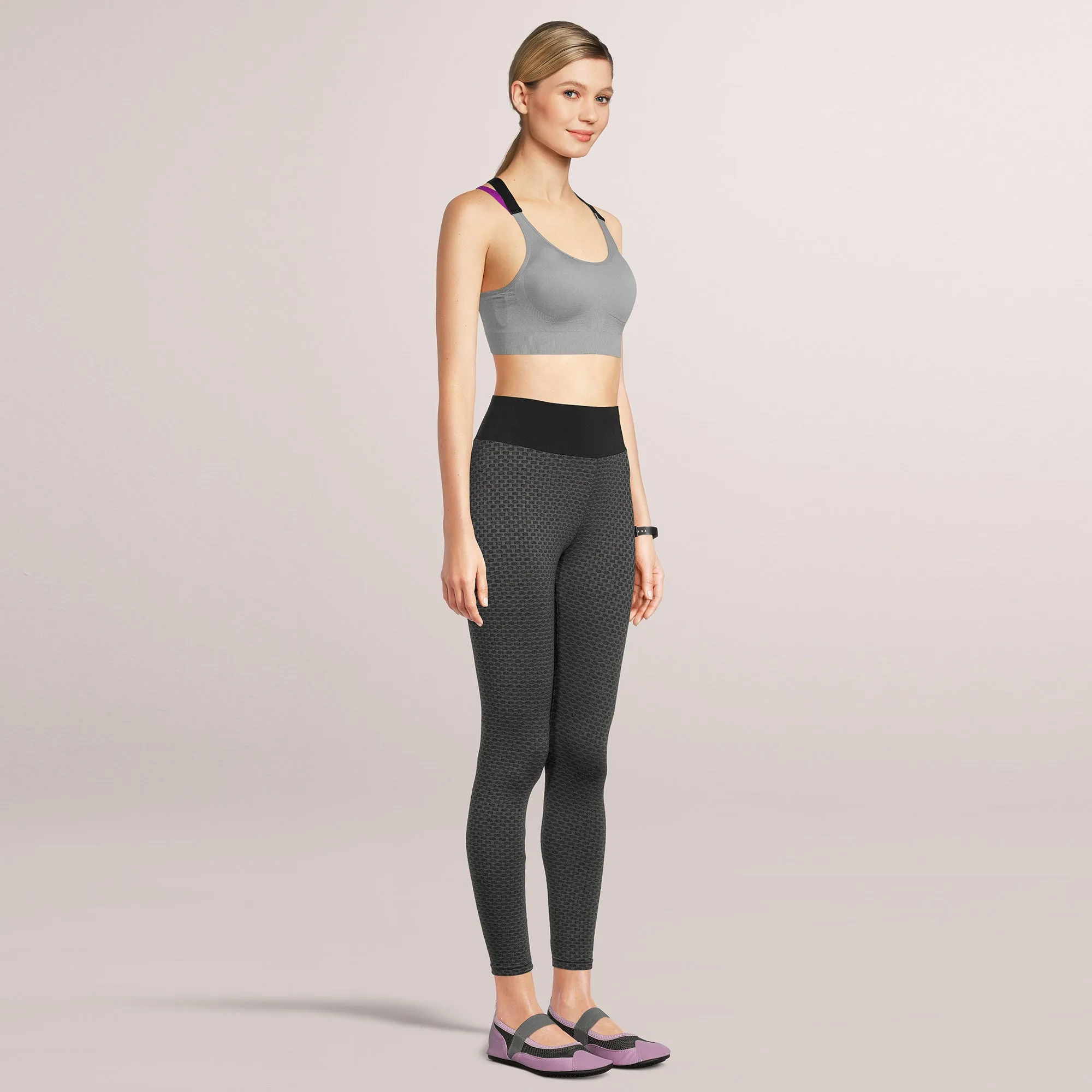 SOBEYO Legging Solid High Waisted Bubble Stretchable Fabric Black