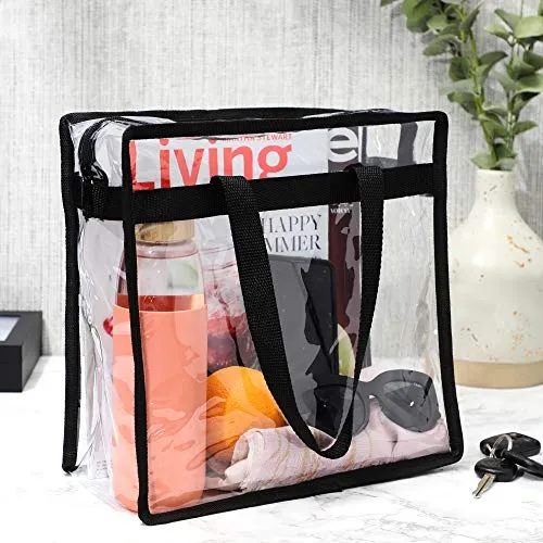 Stadium Approved Clear Plastic Tote Bags with Handles (11.75 x 11.5 x 5.75 In, 2 Pack)