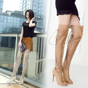 Sultry Over-the-Knee Roman Lace-Up Boots