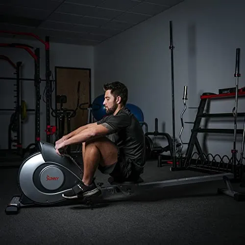 Sunny Health & Fitness Rowing Machine with Magnetic Resistance, LCD Monitor, 8-level Resistance, 1117 mm Step Length, 113 KG Max. Weight - SF-RW5515, Ergometer, Training Computer