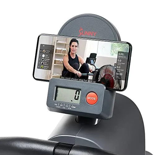 Sunny Health & Fitness Rowing Machine with Magnetic Resistance, LCD Monitor, 8-level Resistance, 1117 mm Step Length, 113 KG Max. Weight - SF-RW5515, Ergometer, Training Computer