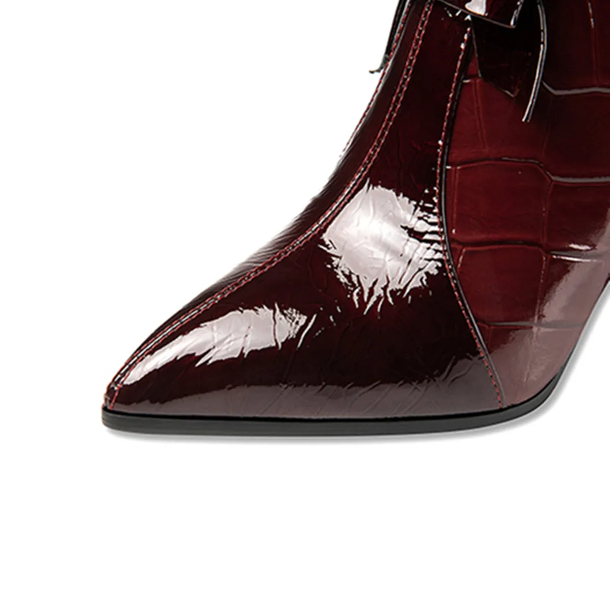 TinaCus Patent Leather Women's Handmade Pointed Toe High Heel Glossy Bowknot Ankle Booties with Back Zip