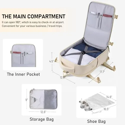 Travel backpack, laptop backpack for laptop, 40L backpack with shoe bag&organizer, anti theft business work hand luggage backpack for business hiking travel