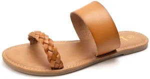 Women's Braided Slide Sandals Open Toe Two Strap Slip On Flat Sandals