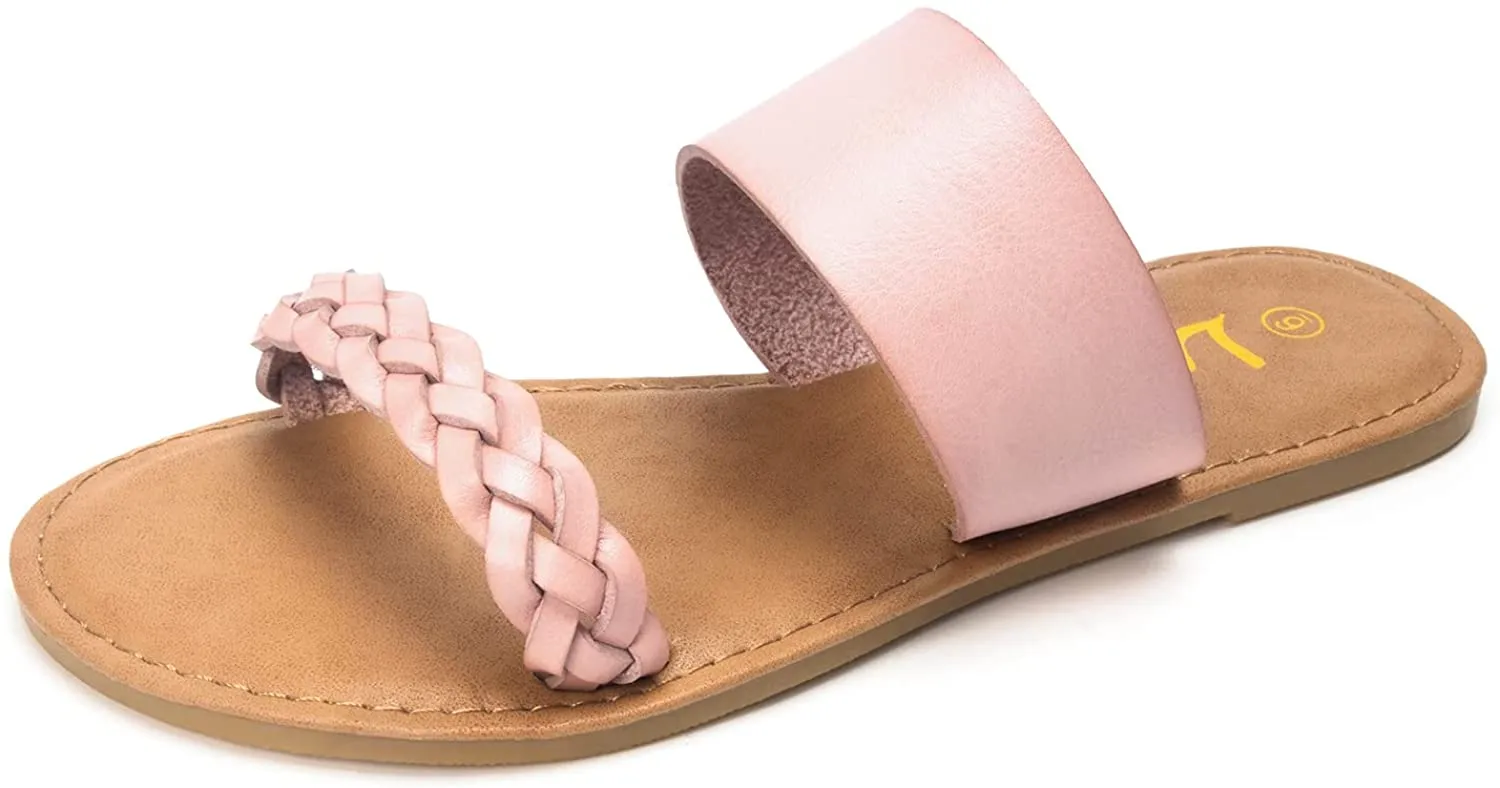 Women's Braided Slide Sandals Open Toe Two Strap Slip On Flat Sandals