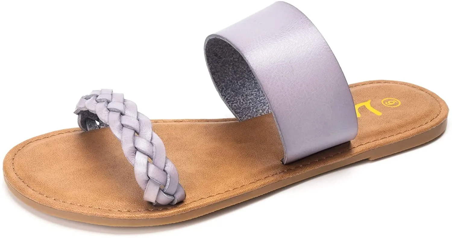 Women's Braided Slide Sandals Open Toe Two Strap Slip On Flat Sandals