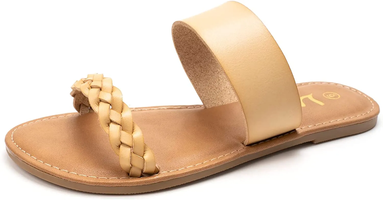Women's Braided Slide Sandals Open Toe Two Strap Slip On Flat Sandals