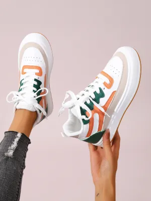 Womens Color Block Lace-up  Skate Shoes