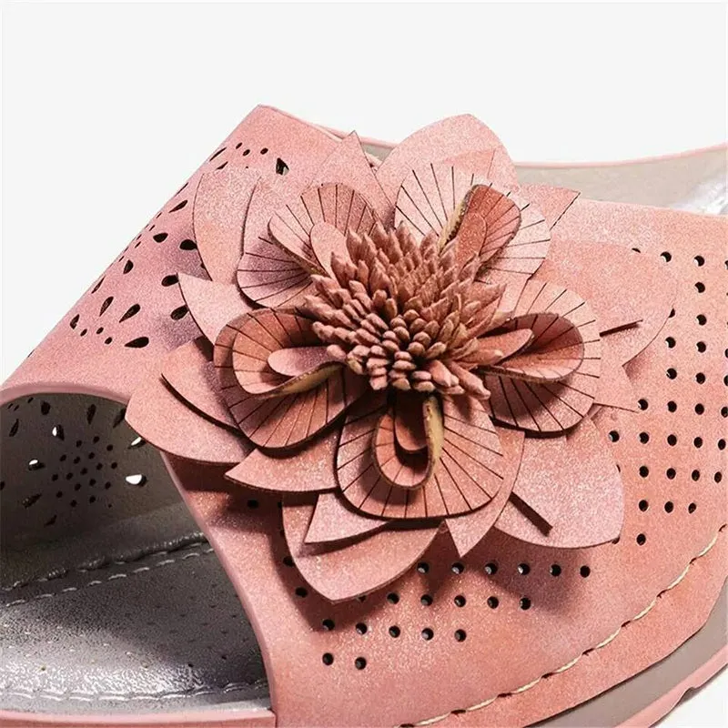 Womens Flowers Wedge Fish Mouth Platform Open Toe Slippers