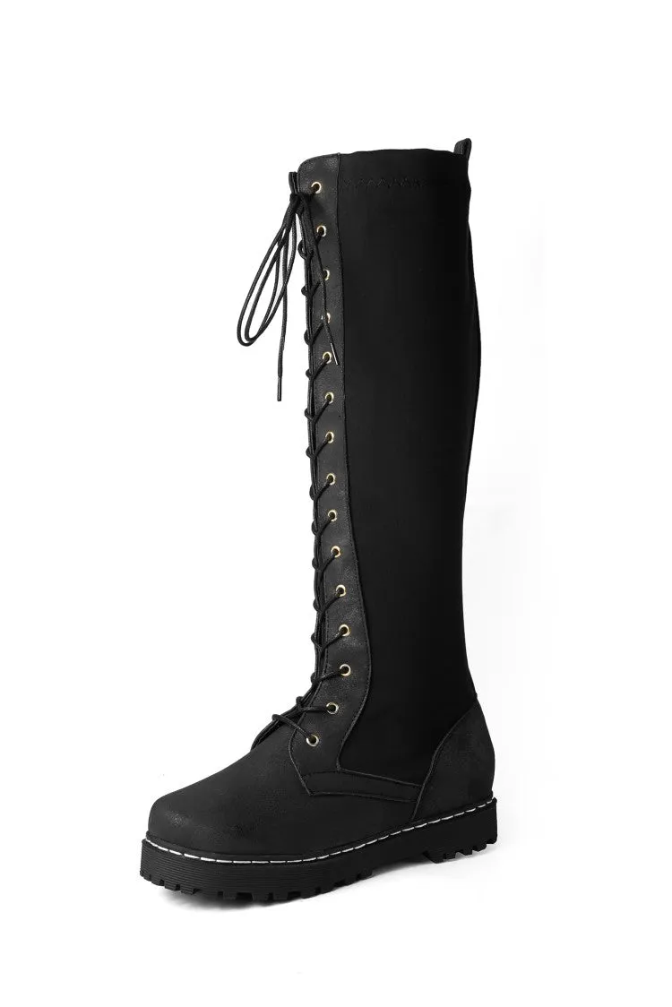 Women's Strappy Platform Wedges Heel Knee High Boots