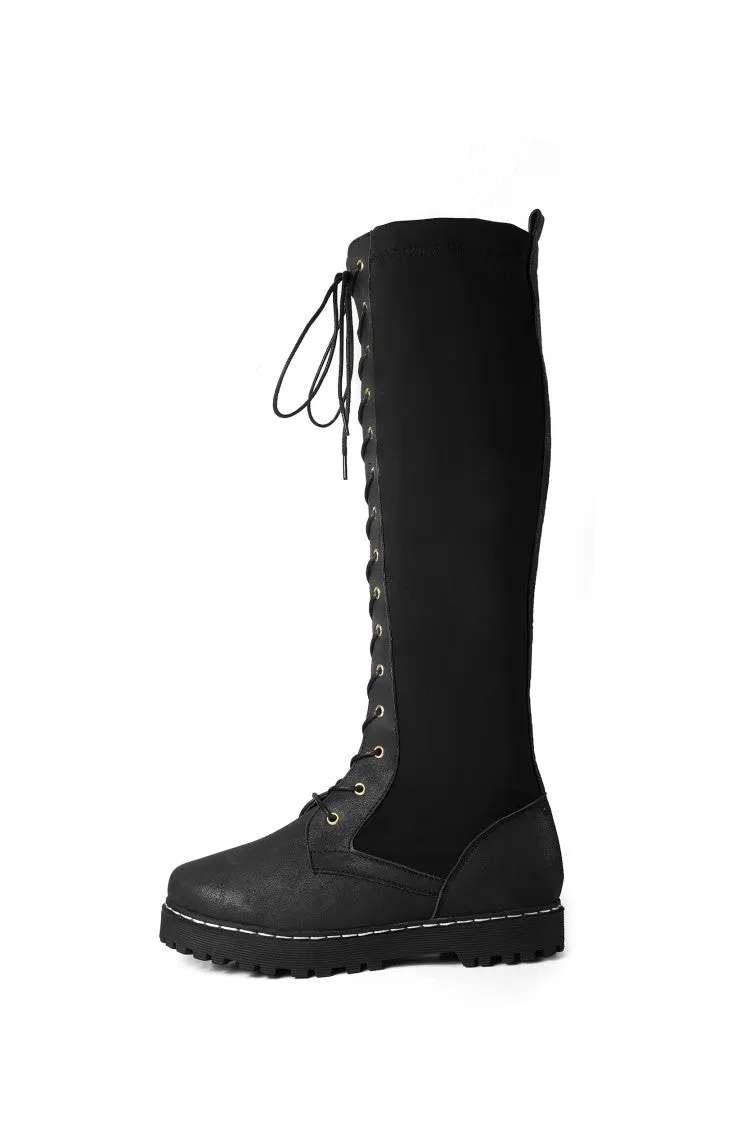 Women's Strappy Platform Wedges Heel Knee High Boots