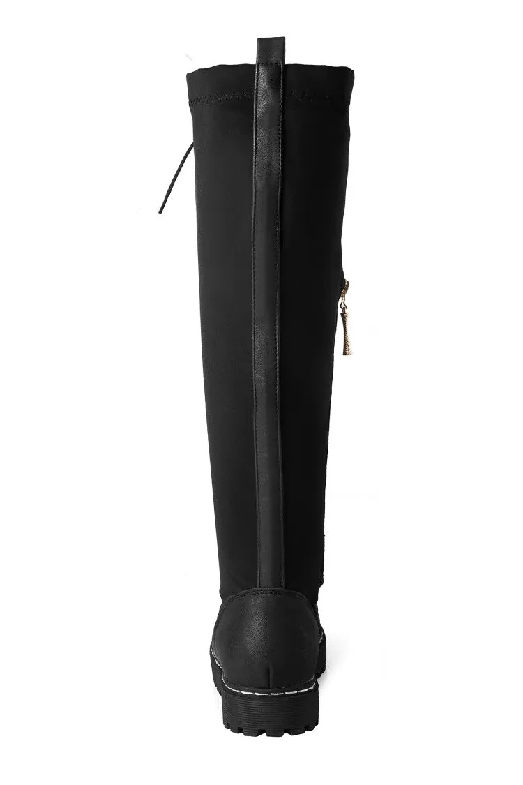 Women's Strappy Platform Wedges Heel Knee High Boots
