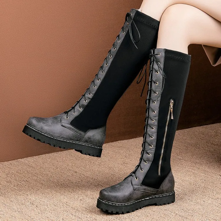 Women's Strappy Platform Wedges Heel Knee High Boots