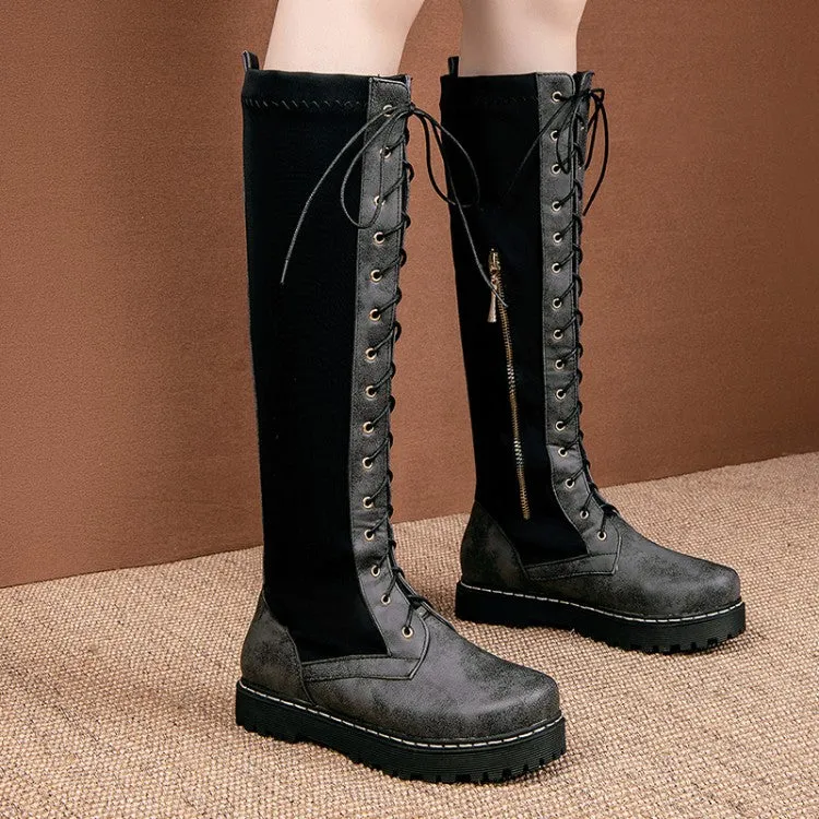 Women's Strappy Platform Wedges Heel Knee High Boots