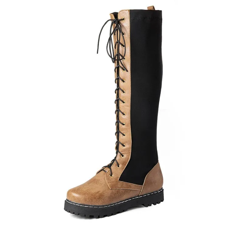 Women's Strappy Platform Wedges Heel Knee High Boots