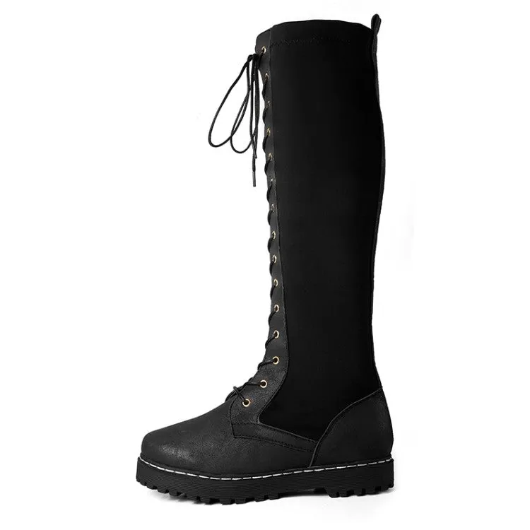 Women's Strappy Platform Wedges Heel Knee High Boots
