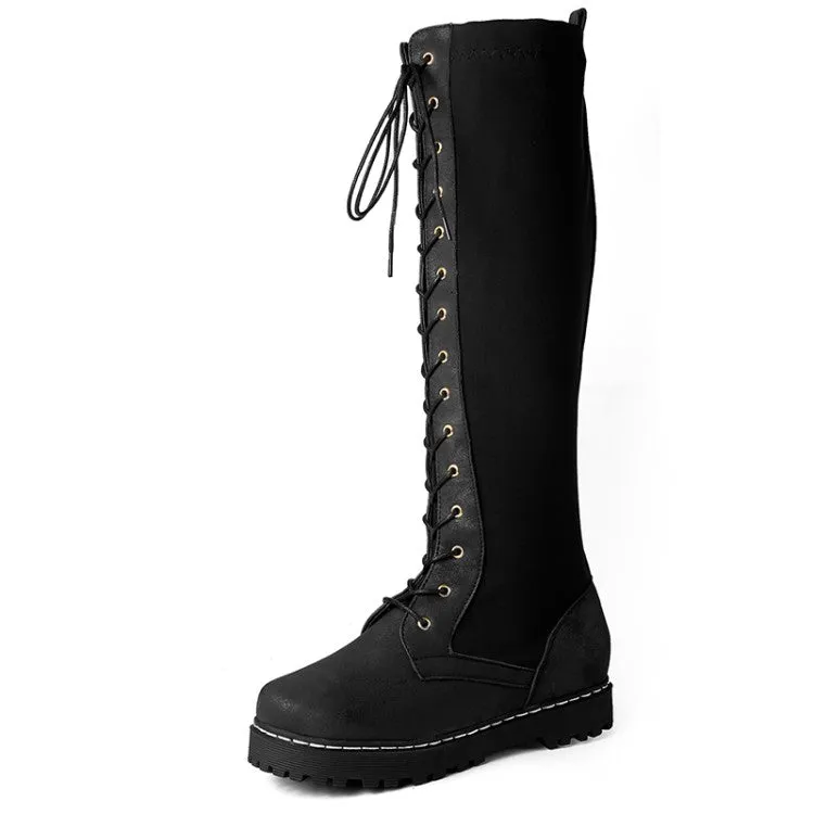 Women's Strappy Platform Wedges Heel Knee High Boots