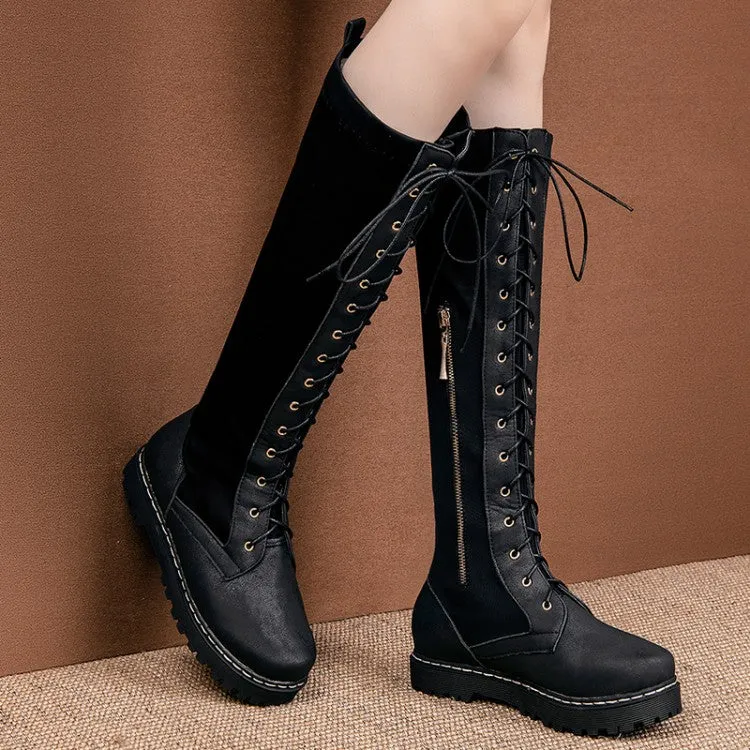 Women's Strappy Platform Wedges Heel Knee High Boots