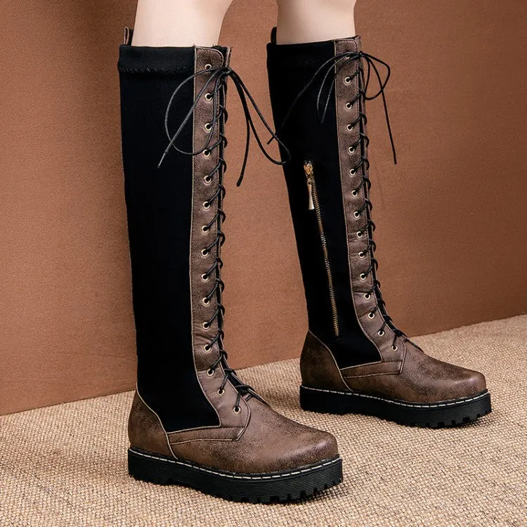 Women's Strappy Platform Wedges Heel Knee High Boots