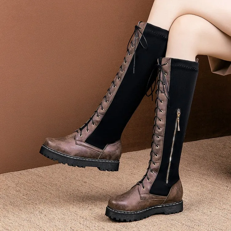 Women's Strappy Platform Wedges Heel Knee High Boots