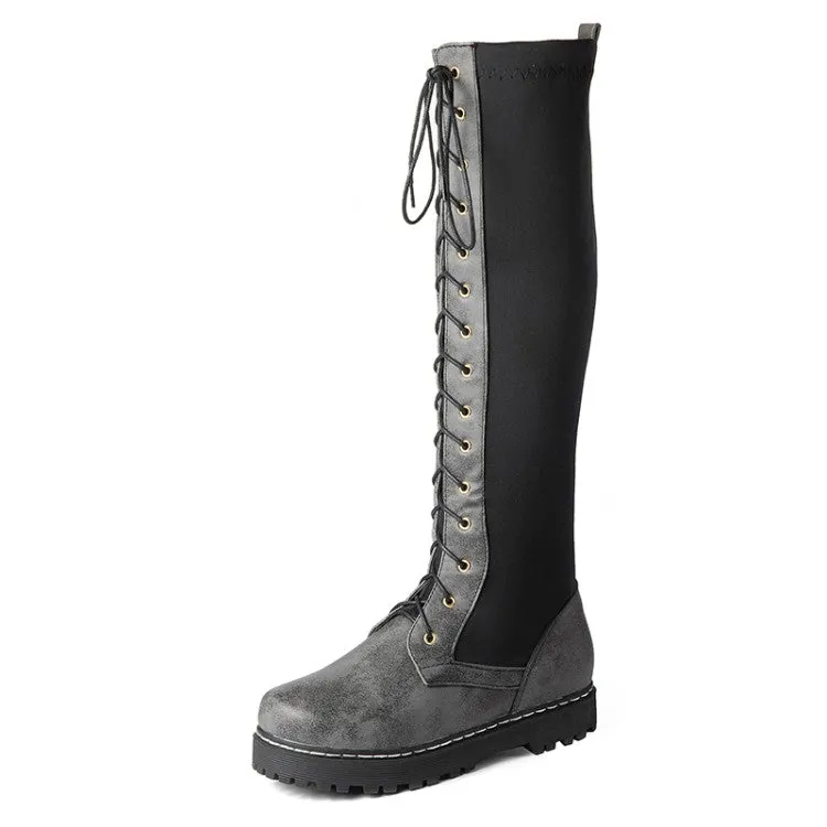 Women's Strappy Platform Wedges Heel Knee High Boots