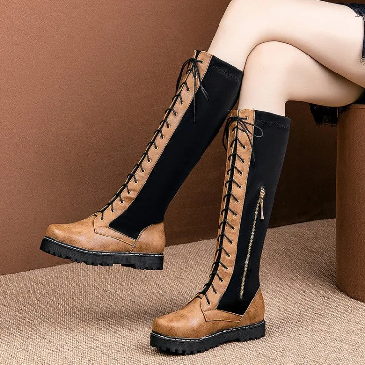 Women's Strappy Platform Wedges Heel Knee High Boots
