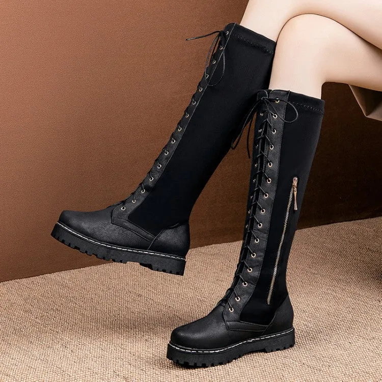 Women's Strappy Platform Wedges Heel Knee High Boots